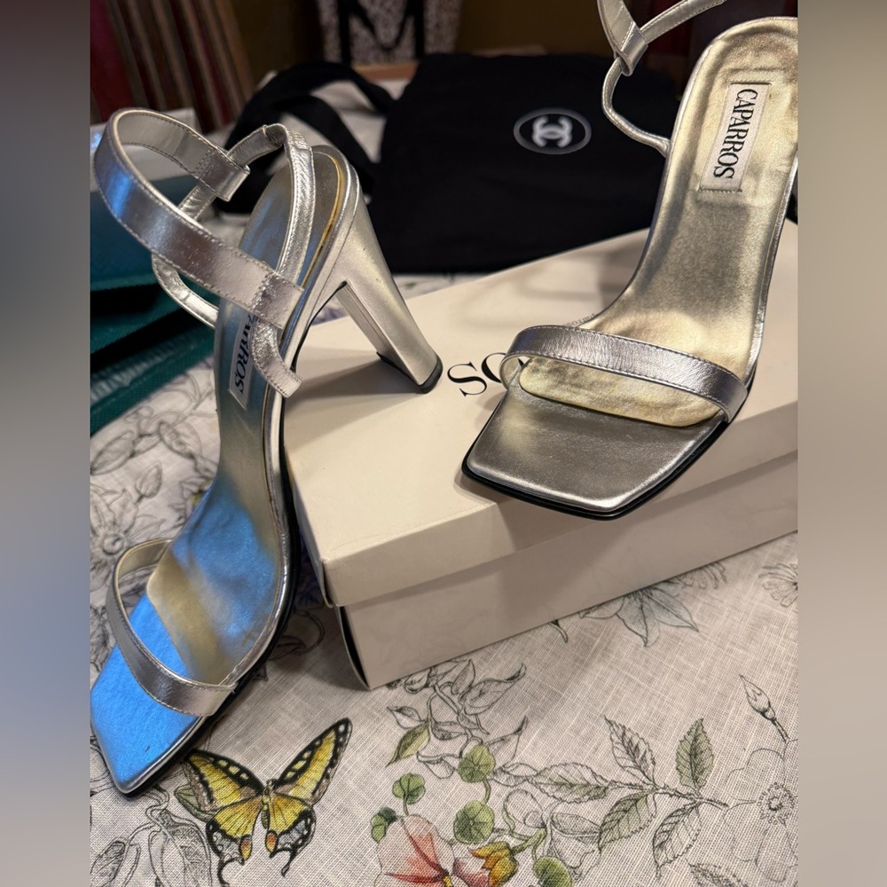 Caparros Metallic Silver Strappy Heels